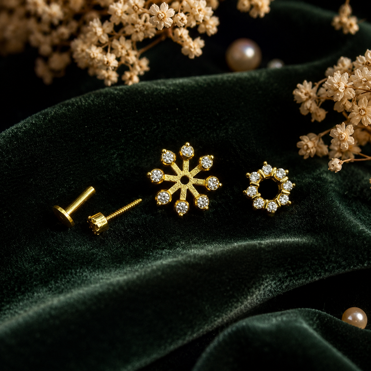 Roselle Spark Nose Pin [Detachable]